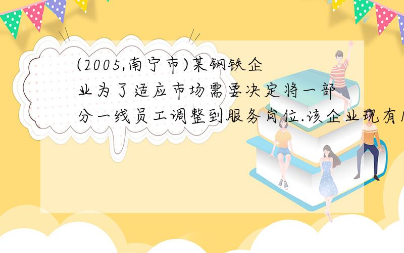 (2005,南宁市)某钢铁企业为了适应市场需要决定将一部分一线员工调整到服务岗位.该企业现有1000人.(2005,南宁市)某钢铁企业为了适应市场需要,决定将一部分一线员工调整到服务岗位.该企业现