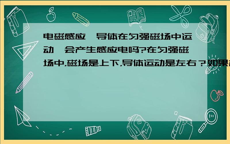 电磁感应,导体在匀强磁场中运动,会产生感应电吗?在匀强磁场中，磁场是上下，导体运动是左右？如果产生感应电？但是这个是在匀强磁场中运动呀？磁场强度不变看看我的疑问：匀强磁场