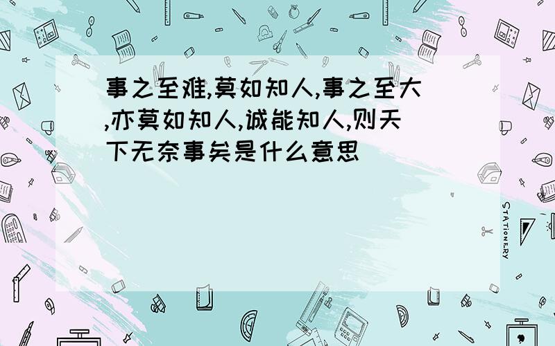 事之至难,莫如知人,事之至大,亦莫如知人,诚能知人,则天下无奈事矣是什么意思