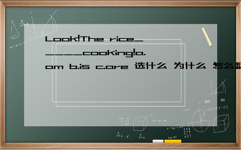 Look!The rice_____cooking!a.am b.is c.are 选什么 为什么 怎么翻译