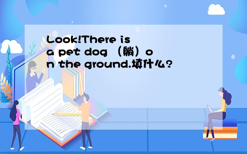 Look!There is a pet dog （躺）on the ground.填什么?