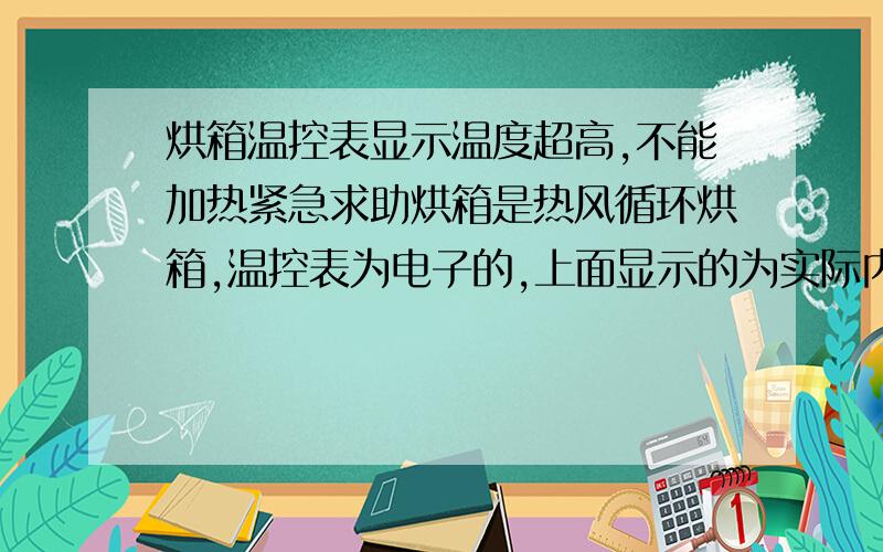 烘箱温控表显示温度超高,不能加热紧急求助烘箱是热风循环烘箱,温控表为电子的,上面显示的为实际内部温度,下面显示的为设定温度,一般我们用120度就可以了,昨天还可以正常工作,当烘箱内