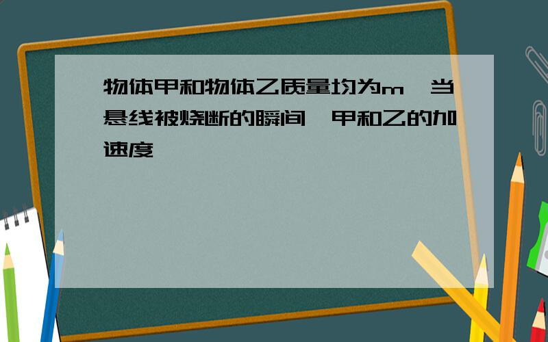 物体甲和物体乙质量均为m,当悬线被烧断的瞬间,甲和乙的加速度