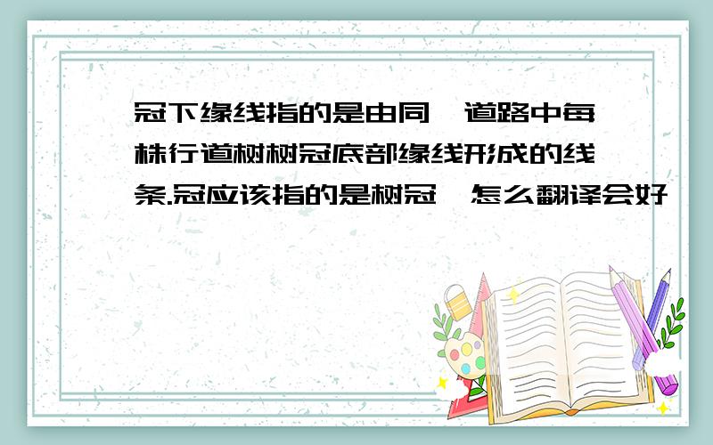 冠下缘线指的是由同一道路中每株行道树树冠底部缘线形成的线条.冠应该指的是树冠,怎么翻译会好一