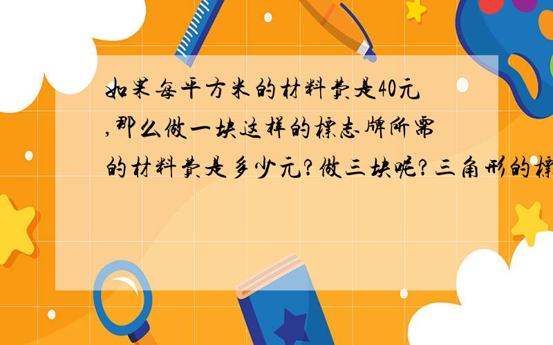 如果每平方米的材料费是40元,那么做一块这样的标志牌所需的材料费是多少元?做三块呢?三角形的标志牌,底0.9m,高0.78m