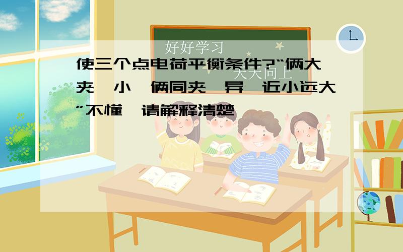 使三个点电荷平衡条件?“俩大夹一小,俩同夹一异,近小远大”不懂,请解释清楚