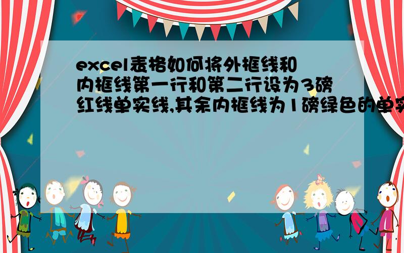 excel表格如何将外框线和内框线第一行和第二行设为3磅红线单实线,其余内框线为1磅绿色的单实线word文档中转化的excel