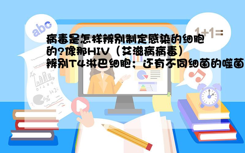 病毒是怎样辨别制定感染的细胞的?像那HIV（艾滋病病毒）辨别T4淋巴细胞；还有不同细菌的噬菌体?对不起,以上是“指定”不是“制定”.