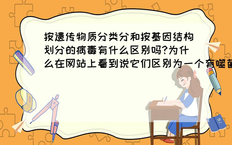 按遗传物质分类分和按基因结构划分的病毒有什么区别吗?为什么在网站上看到说它们区别为一个有噬菌体,而一个没有?