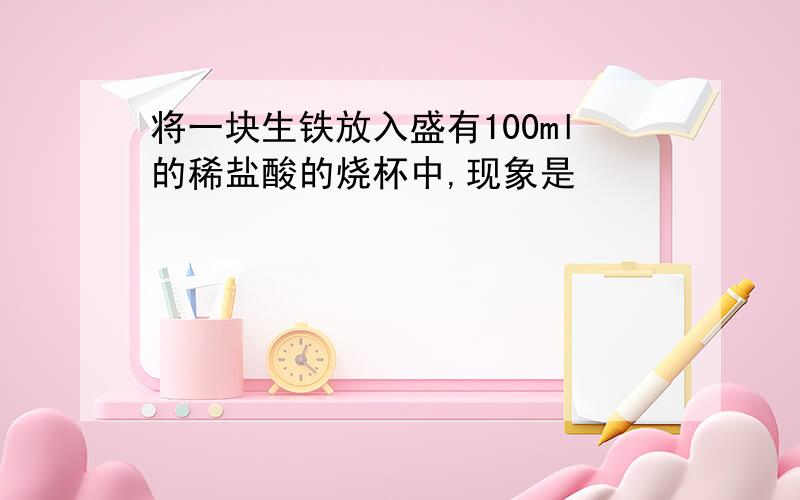 将一块生铁放入盛有100ml的稀盐酸的烧杯中,现象是