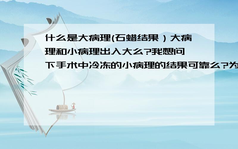 什么是大病理(石蜡结果）大病理和小病理出入大么?我想问一下手术中冷冻的小病理的结果可靠么?为什么还要等大病理,大病理和小病理的出入会很大么?