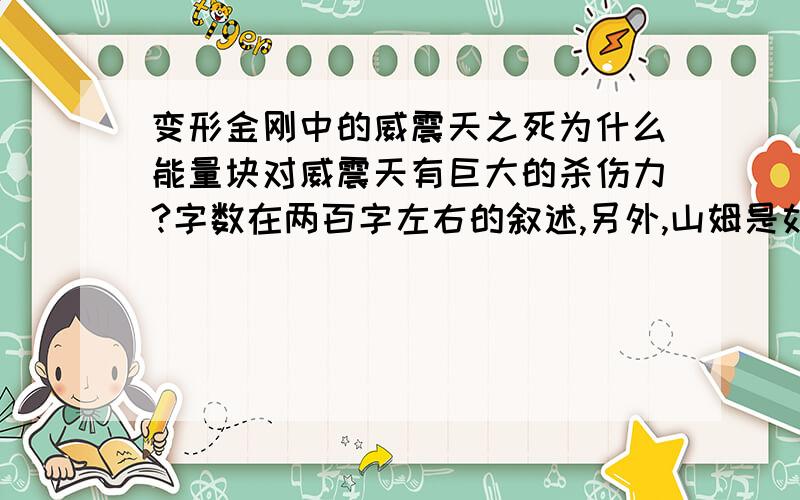 变形金刚中的威震天之死为什么能量块对威震天有巨大的杀伤力?字数在两百字左右的叙述,另外,山姆是如何发现的呢?PS工大的同胞们在看到这条时我小小地嘲笑一下……