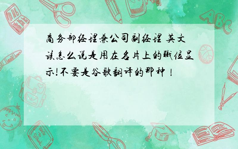 商务部经理兼公司副经理 英文该怎么说是用在名片上的职位显示!不要是谷歌翻译的那种！