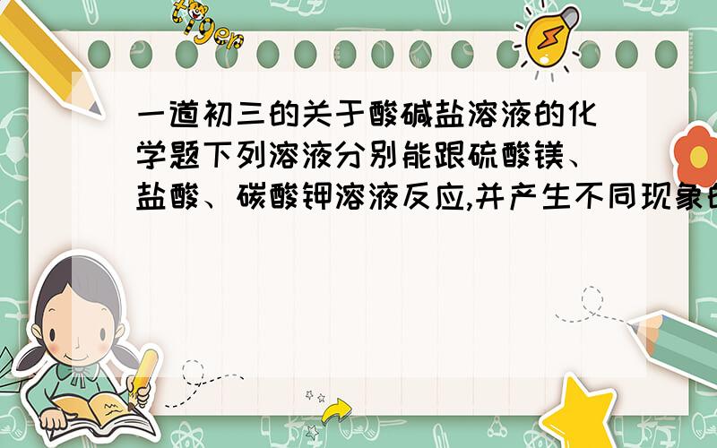 一道初三的关于酸碱盐溶液的化学题下列溶液分别能跟硫酸镁、盐酸、碳酸钾溶液反应,并产生不同现象的是A 硝酸银 B 氢氧化钙 C 稀硫酸 D 氢氧化钠,但是我还是不太清楚怎么回事,