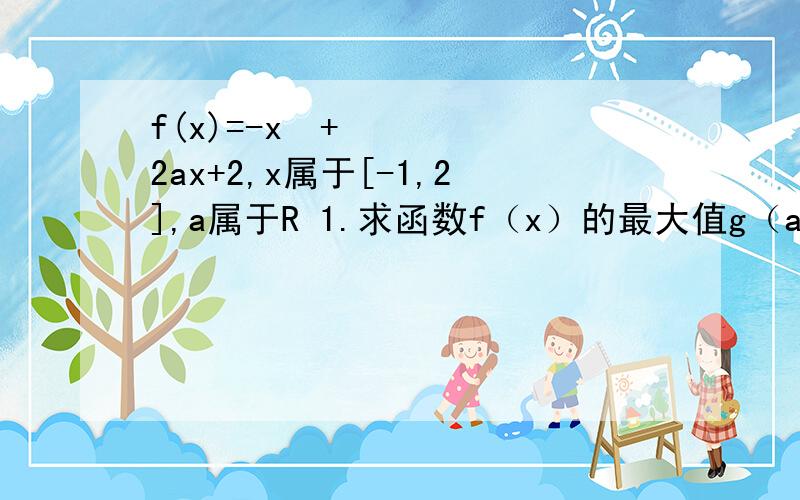 f(x)=-x²+2ax+2,x属于[-1,2],a属于R 1.求函数f（x）的最大值g（a） 2.若g（a）=4,求a的值