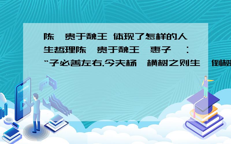 陈轸贵于魏王 体现了怎样的人生哲理陈轸贵于魏王,惠子曰：“子必善左右.今夫杨,横树之则生,倒树之则生,折而树之又生.然使十人树杨,一人拔之,则无生杨矣.故以十人之众,树易生之物,然而