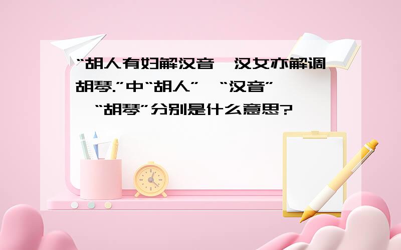 “胡人有妇解汉音,汉女亦解调胡琴.”中“胡人”、“汉音”、“胡琴”分别是什么意思?