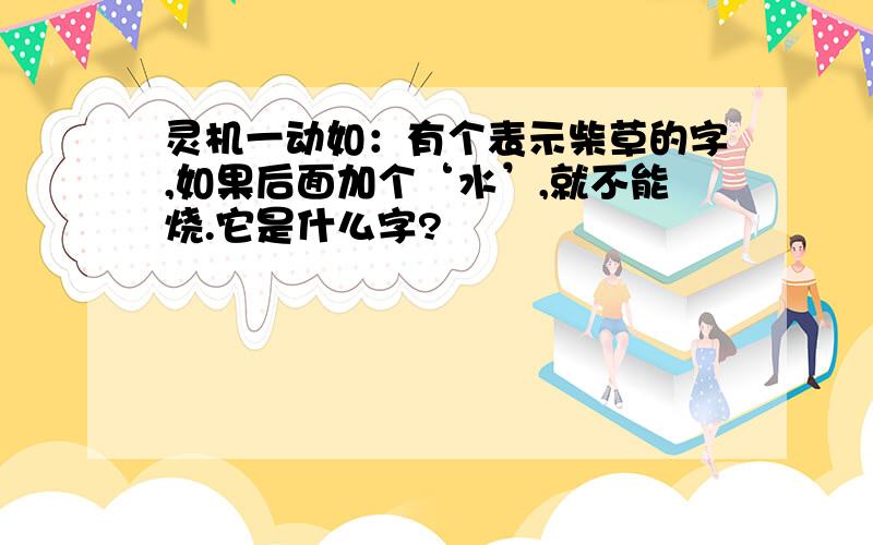 灵机一动如：有个表示柴草的字,如果后面加个‘水’,就不能烧.它是什么字?