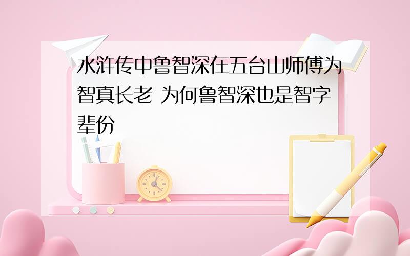 水浒传中鲁智深在五台山师傅为智真长老 为何鲁智深也是智字辈份