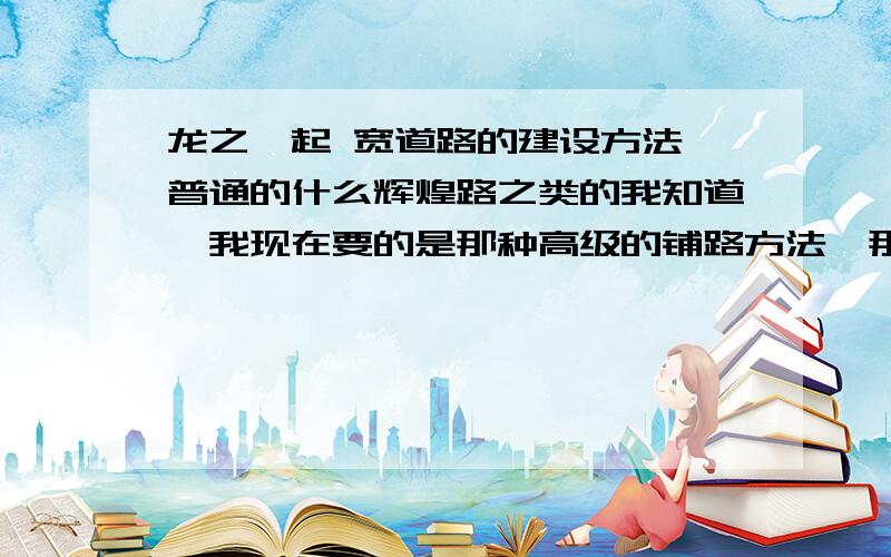 龙之崛起 宽道路的建设方法 普通的什么辉煌路之类的我知道,我现在要的是那种高级的铺路方法,那种大路就是宽度有四五格（或者更多）,道路两边可以像辉煌路那样有花边也可以像没有花