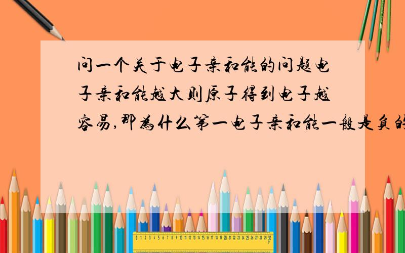 问一个关于电子亲和能的问题电子亲和能越大则原子得到电子越容易,那为什么第一电子亲和能一般是负的,而第二电子亲和能都是正的呢?