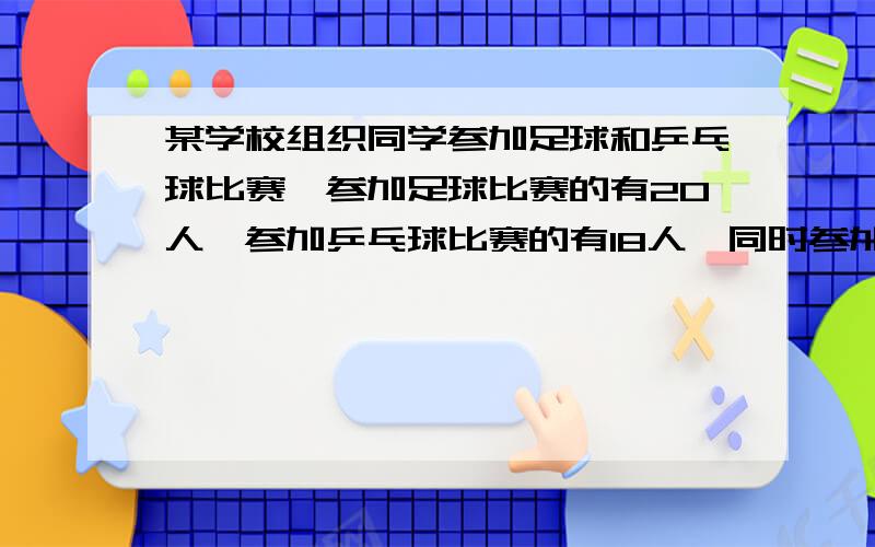 某学校组织同学参加足球和乒乓球比赛,参加足球比赛的有20人,参加乒乓球比赛的有18人,同时参加足球和乒乓球比赛的有13人.问：参加球类比赛的共有多少人?