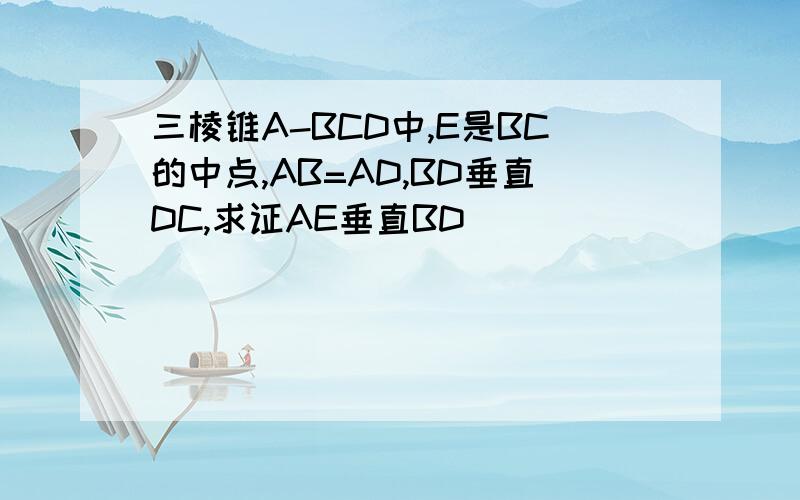 三棱锥A-BCD中,E是BC的中点,AB=AD,BD垂直DC,求证AE垂直BD