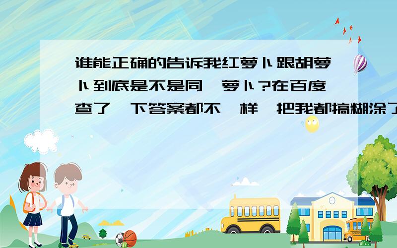 谁能正确的告诉我红萝卜跟胡萝卜到底是不是同一萝卜?在百度查了一下答案都不一样,把我都搞糊涂了,有没有那位是或从专家得知到底是不是,一种,详解一点也好,