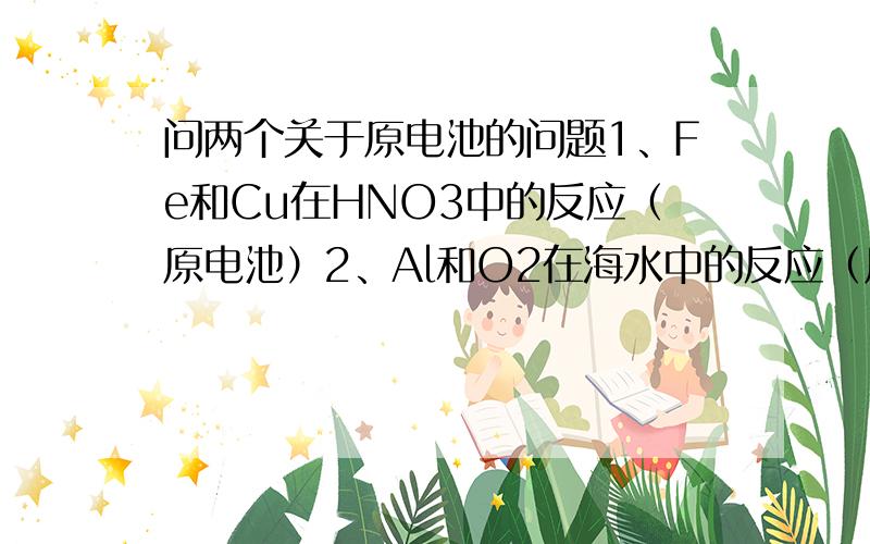 问两个关于原电池的问题1、Fe和Cu在HNO3中的反应（原电池）2、Al和O2在海水中的反应（原电池）求其电极反应方程式