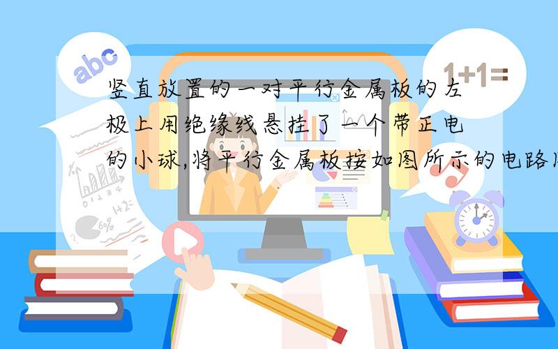 竖直放置的一对平行金属板的左极上用绝缘线悬挂了一个带正电的小球,将平行金属板按如图所示的电路图连接,绝缘线与左极板的夹角为θ,当滑动变阻器R的滑片在a时,电流表读数为I1,夹角为θ