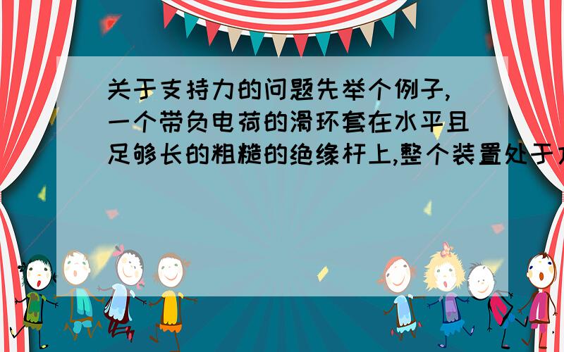 关于支持力的问题先举个例子,一个带负电荷的滑环套在水平且足够长的粗糙的绝缘杆上,整个装置处于方向垂直纸面向外的匀强磁场B中.现给滑环一个水平向右的瞬时速度,使其开始运动,则滑