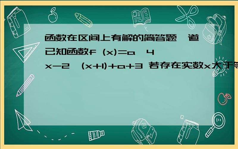 函数在区间上有解的简答题一道已知函数f (x)=a*4^x-2^(x+1)+a+3 若存在实数x大于等于-1小于等于1,使f（x）=4,求a的范围请写出过程,​您还可以输入9999 个字已知函数f (x)=a*4^x-2^(x+1)+a+3若存在实