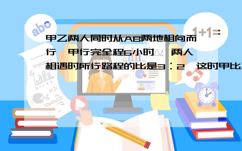 甲乙两人同时从AB两地相向而行,甲行完全程6小时 ,两人相遇时所行路程的比是3：2,这时甲比乙多行36千米乙每小时行多少千米