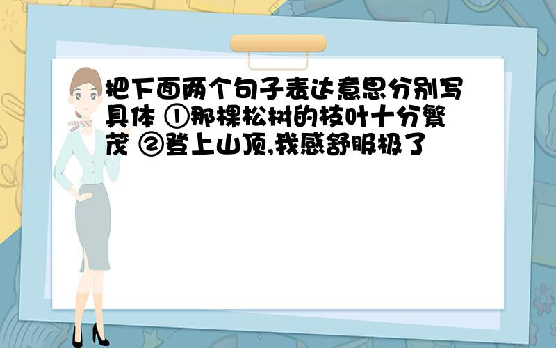 把下面两个句子表达意思分别写具体 ①那棵松树的枝叶十分繁茂 ②登上山顶,我感舒服极了