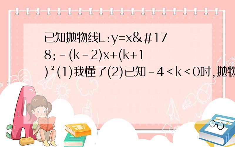 已知抛物线L:y=x²-(k-2)x+(k+1)²(1)我懂了(2)已知-4＜k＜0时,抛物线L和x轴有两个不同的交点A、B,求A、B间距取得最大值时k的值广州市2012二模倒数第二题.好难求解