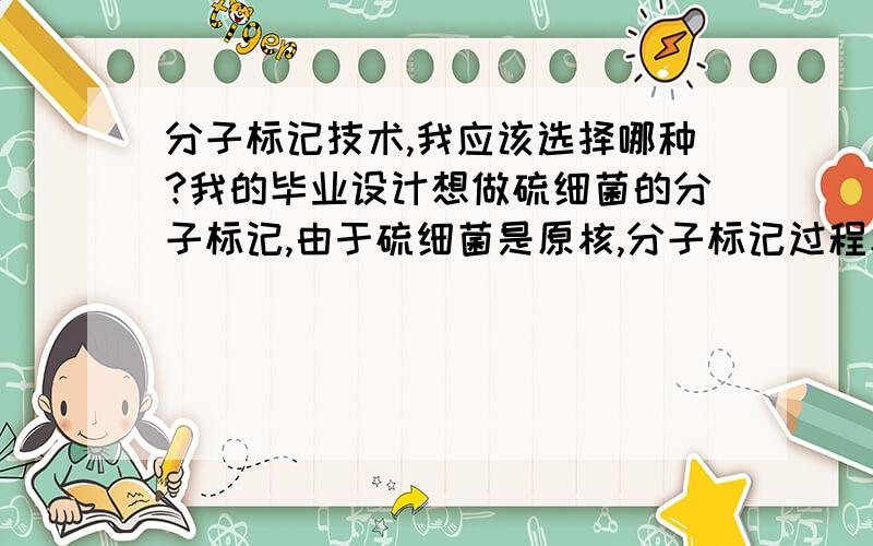 分子标记技术,我应该选择哪种?我的毕业设计想做硫细菌的分子标记,由于硫细菌是原核,分子标记过程和真核不大一样.我是用RFLP,RAPD,ISSR,SCAR还是AFLP?实验费用少点的,普通实验室就能做的~