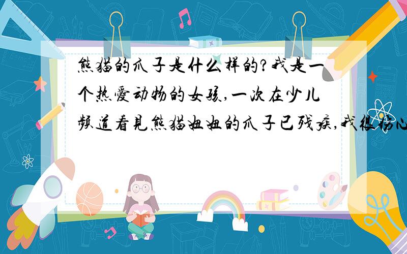 熊猫的爪子是什么样的?我是一个热爱动物的女孩,一次在少儿频道看见熊猫妞妞的爪子已残疾,我很伤心.希望你们能够一起与我帮助她!