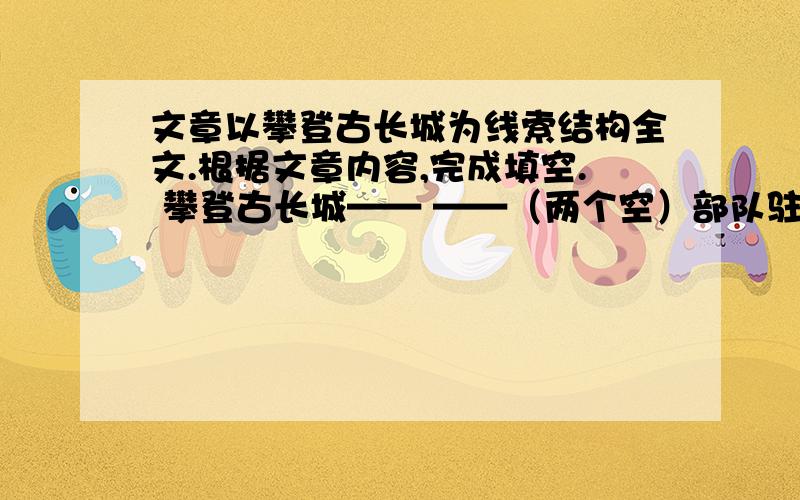 文章以攀登古长城为线索结构全文.根据文章内容,完成填空. 攀登古长城—— ——（两个空）部队驻训到太行山脚下,附近有一段尚未开发的古长城,我决定攀一攀.   攀到半山,漫散的雪花铺天