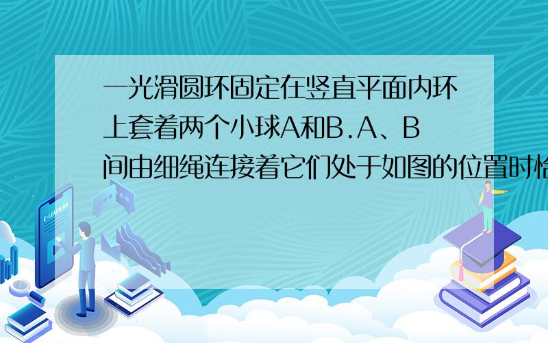 一光滑圆环固定在竖直平面内环上套着两个小球A和B.A、B间由细绳连接着它们处于如图的位置时恰好都能保持静一光滑圆环固定在竖直平面内环上套着两个小球A和B.A、B间由细绳连接着它们处