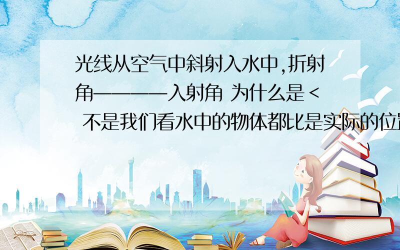 光线从空气中斜射入水中,折射角————入射角 为什么是＜ 不是我们看水中的物体都比是实际的位置浅?