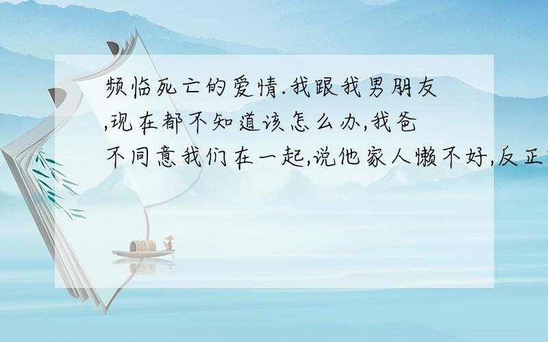 频临死亡的爱情.我跟我男朋友,现在都不知道该怎么办,我爸不同意我们在一起,说他家人懒不好,反正就是说他家人不行,我妈刚好跟我爸的说法相反,同意我们在一起,可是我妹也不同意我们在