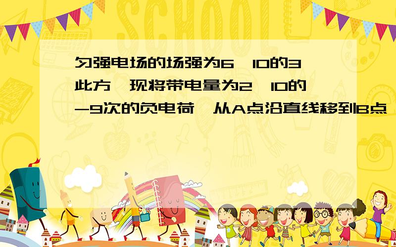 匀强电场的场强为6*10的3此方,现将带电量为2*10的-9次的负电荷,从A点沿直线移到B点,已知AB间距为20cm,AB与电场线的夹角为60°.1 求静电力做的功2 电荷电势能的变化