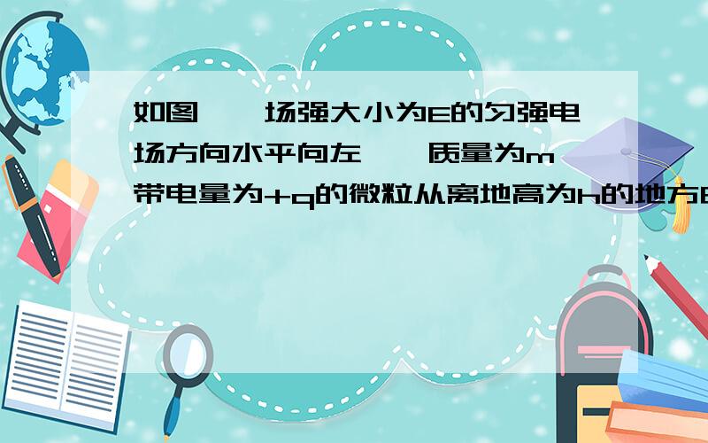 如图,一场强大小为E的匀强电场方向水平向左,一质量为m、带电量为+q的微粒从离地高为h的地方由静止释放,求微粒落地前瞬间的速度大小和从开始运动到落地的时间.