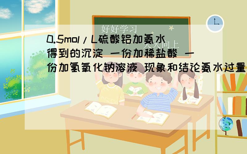 0.5mol/L硫酸铝加氨水得到的沉淀 一份加稀盐酸 一份加氢氧化钠溶液 现象和结论氨水过量