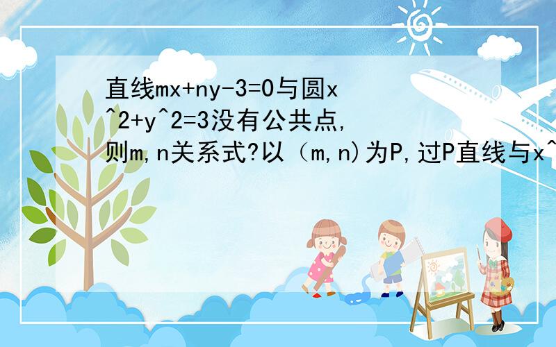 直线mx+ny-3=0与圆x^2+y^2=3没有公共点,则m,n关系式?以（m,n)为P,过P直线与x^2/7+y^2/3=1的公共点有?第一问我求出来了,