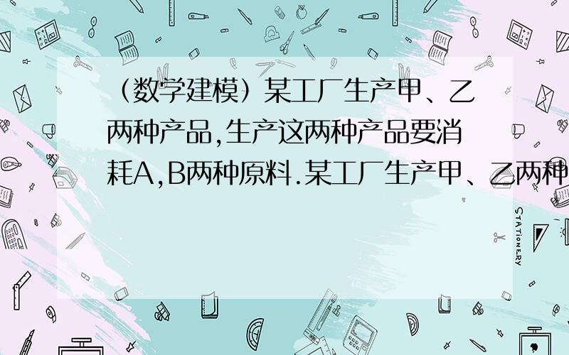 （数学建模）某工厂生产甲、乙两种产品,生产这两种产品要消耗A,B两种原料.某工厂生产甲、乙两种产品,生产这两种产品要消耗A,B两种原料.生产每吨产品所需的A、B两种原料量见下表.现该厂