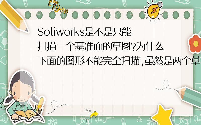 Soliworks是不是只能扫描一个基准面的草图?为什么下面的图形不能完全扫描,虽然是两个草图,但四分之一圆是相切的关系,为什么还是不能扫描到另外一条直线?