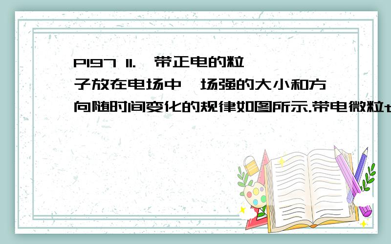 P197 11.一带正电的粒子放在电场中,场强的大小和方向随时间变化的规律如图所示.带电微粒t=0时在电场力的作用下由静止开始运动,则“粒子做往复运动”这句话为什么不对?