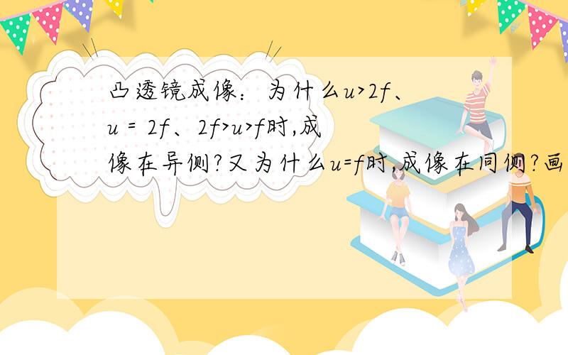 凸透镜成像：为什么u>2f、u＝2f、2f>u>f时,成像在异侧?又为什么u=f时,成像在同侧?画了很多图以后还是无法理解.关键词是异侧和同侧.本人理解力差一点,等等，问错了，是为什么u=f时，不能成