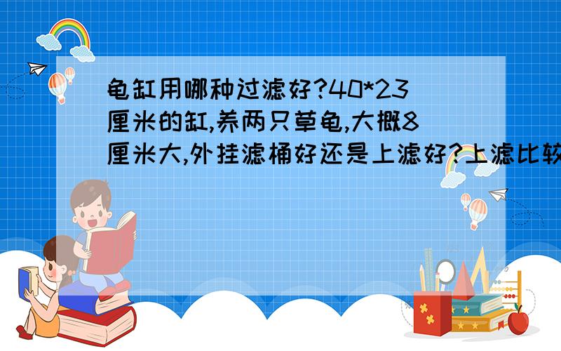 龟缸用哪种过滤好?40*23厘米的缸,养两只草龟,大概8厘米大,外挂滤桶好还是上滤好?上滤比较便宜哈~哪种效果好呢?